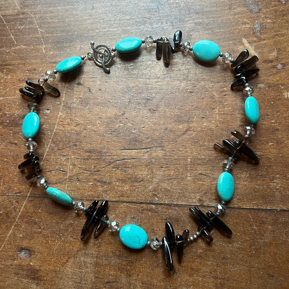 Turquoise & Smoky Quartz Beaded Necklace, 18 inches - Women Jewelry